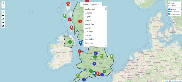 Country dropdown and layer controls