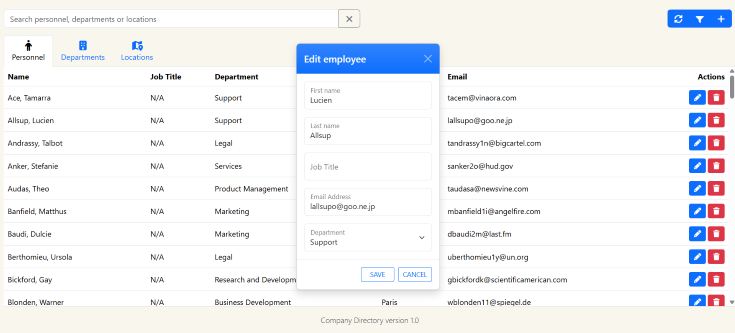 Edit employee modal
